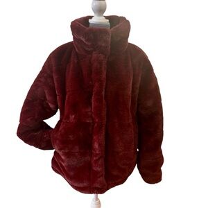Avec Les Filles Burgundy Faux Fur Coat NWOT